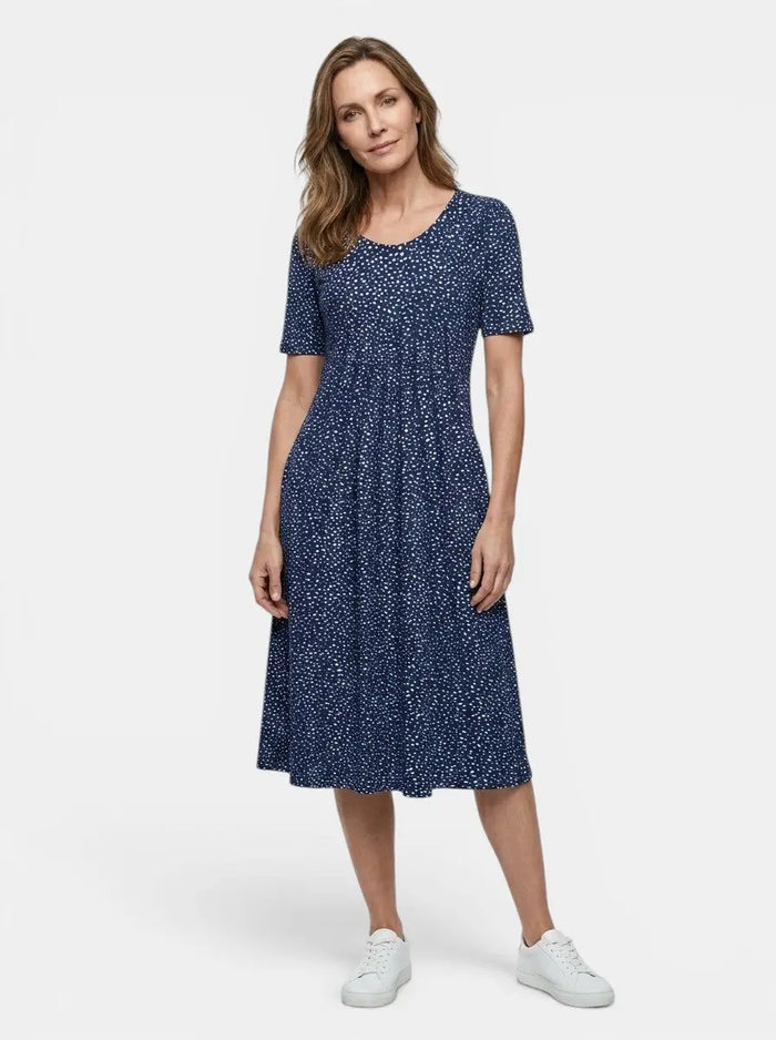 Women's lightweight floral print midi dress by LondonLaneStore, featuring a flowy A-line summer style with vibrant floral patterns.