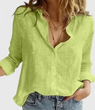 Women's lightweight linen blouse by LondonLaneStore, soft relaxed fit button-down shirt, perfect for casual and summer wear.