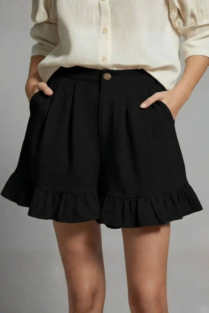 Women's lightweight ruffle hem shorts with high-waist design, perfect for summer, by LondonLaneStore.