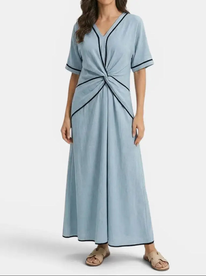 Women's lightweight striped maxi dress by LondonLaneStore, showcasing an elegant summer style with a comfortable fit.
