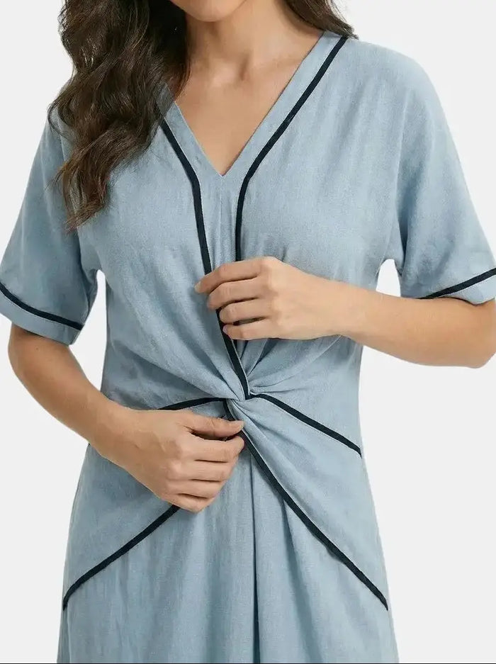 Women's lightweight striped maxi dress from LondonLaneStore, elegant summer style with a comfortable fit and flowing design.