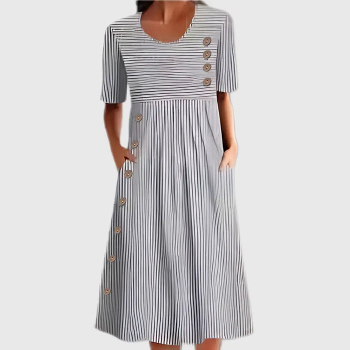 Women’s lightweight striped midi dress by LondonLaneStore, featuring a comfortable and elegant summer dress design.