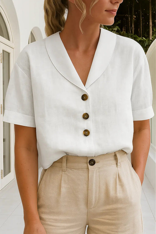 Women’s lightweight white wrap blouse from LondonLaneStore with elegant long sleeves, perfect for summer and casual occasions.