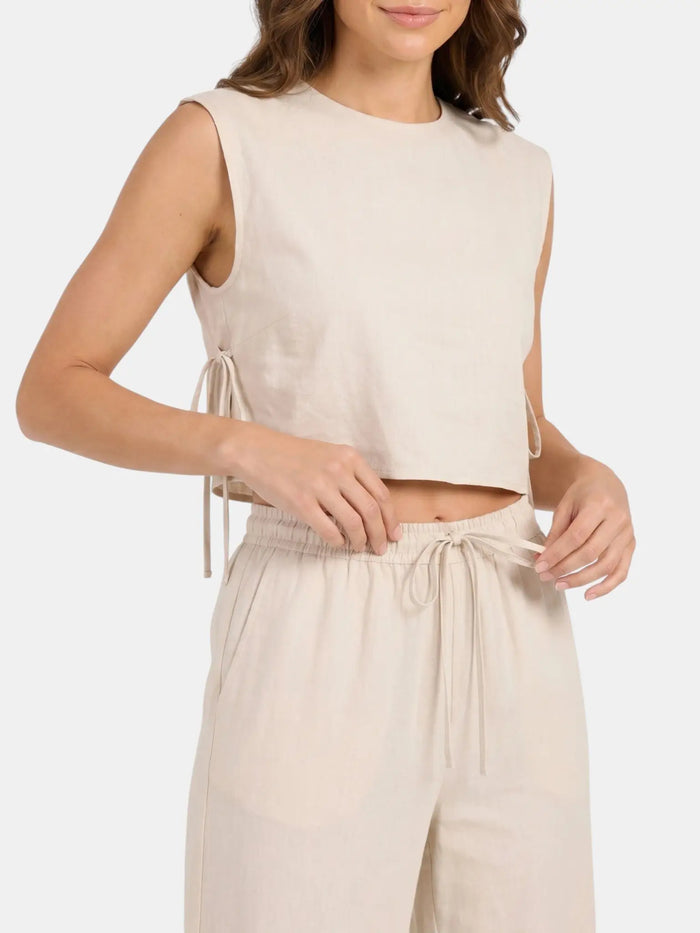 Women's Linen Blend Sleeveless Crop Top Set | Tailored Wide Leg Trousers | Elegant Summer Outfit LondonLaneStore