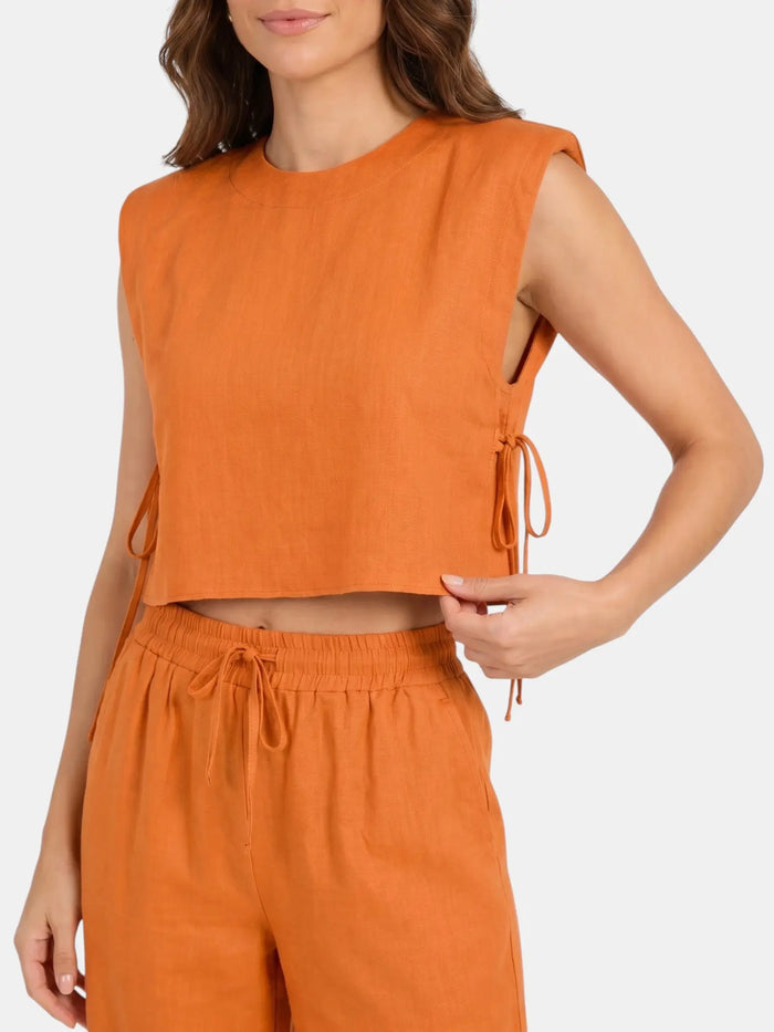 Women's Linen Blend Sleeveless Crop Top Set | Tailored Wide Leg Trousers | Elegant Summer Outfit LondonLaneStore