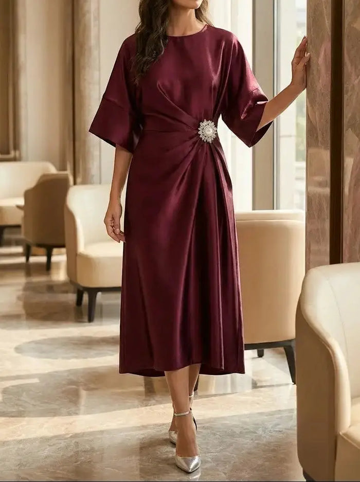 Elegant women's shiny maxi dress by LondonLaneStore featuring a long, flowing formal evening gown with a luxurious shine and sophisticated design.
