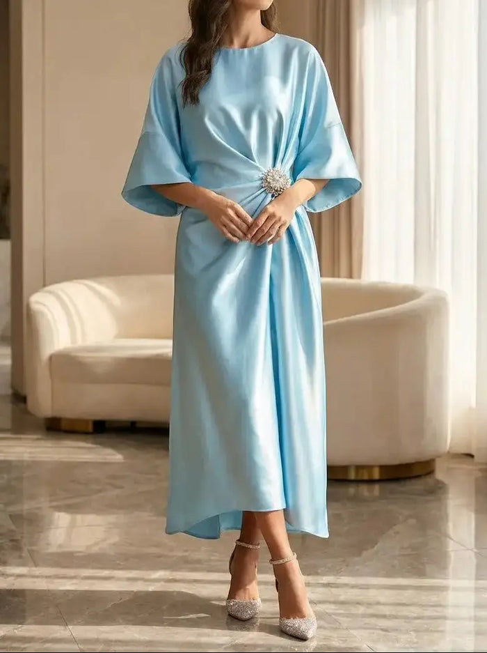 Elegant women's shine maxi dress by LondonLaneStore, featuring a long formal evening gown with a luxurious, shimmering fabric.