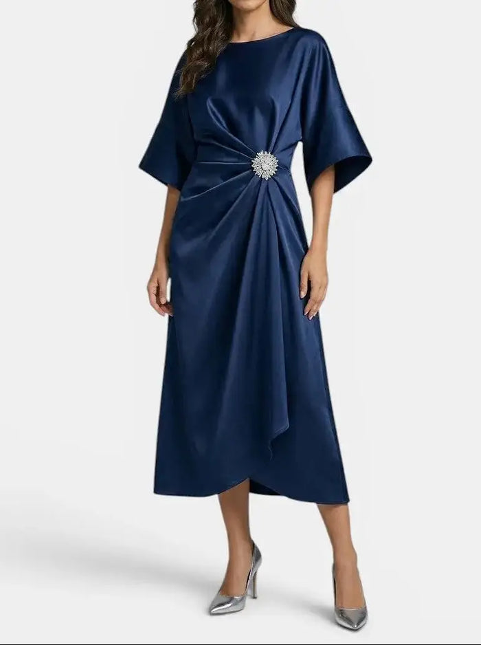 Elegant women's shiny maxi dress by LondonLaneStore featuring a long, formal evening gown with a luxurious shine and flowing silhouette.