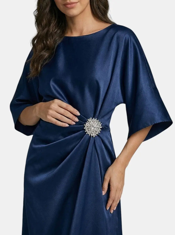 Elegant women's shiny maxi dress by LondonLaneStore featuring a long, flowing formal evening gown with a luxurious shine.