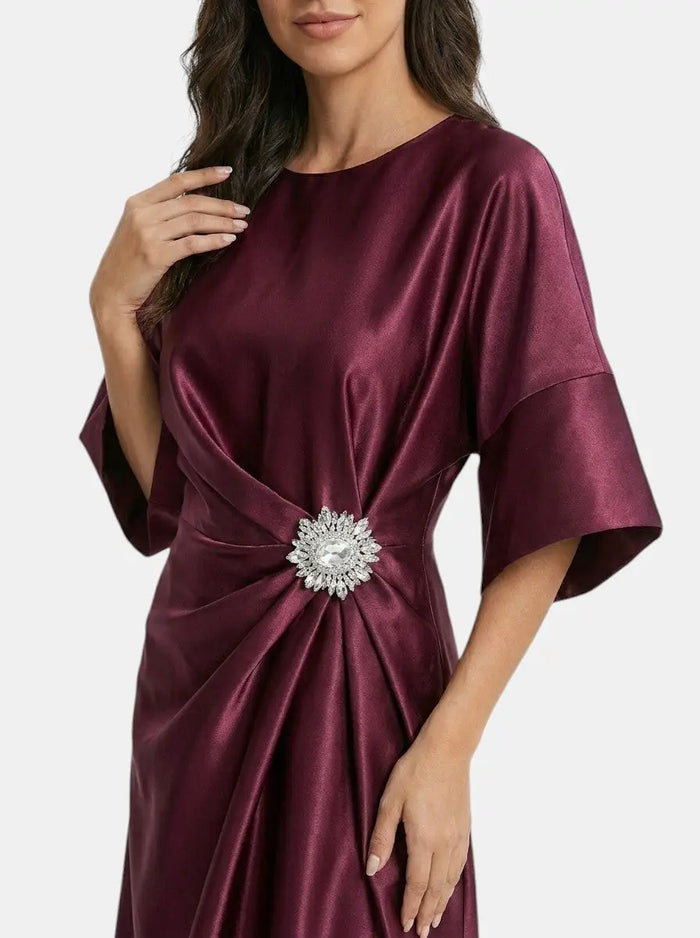 Elegant women's shine maxi dress by LondonLaneStore, showcasing a long formal evening gown with a luxurious, shimmering fabric.