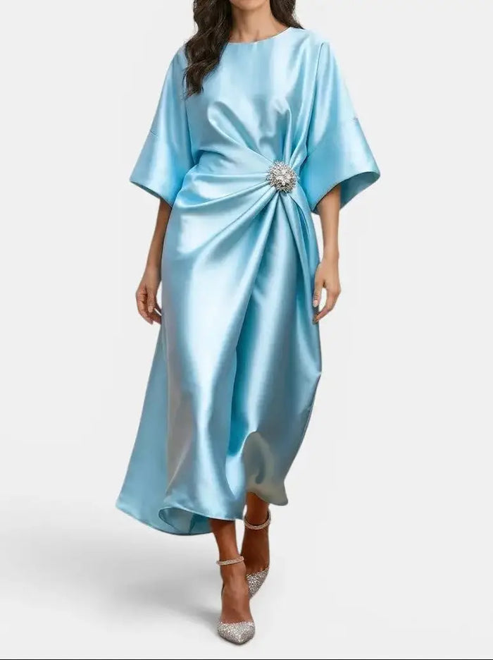 Elegant women’s shiny maxi dress by LondonLaneStore featuring a long formal evening gown with a flowing silhouette.