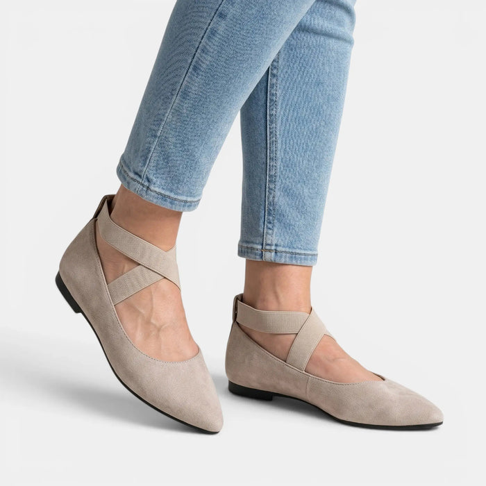 Women's Matte Black Ballet Flats | Chic Pointed Toe Ankle Strap Shoes LondonLaneStore