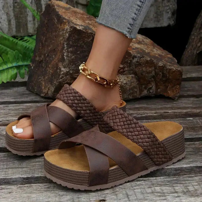Women’s matte platform orthopedic sandals with criss-cross straps and open toe design from LondonLaneStore.