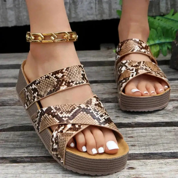 Women's matte platform orthopedic sandals with stylish criss-cross open toe design, featuring comfortable footbed and sturdy sole.