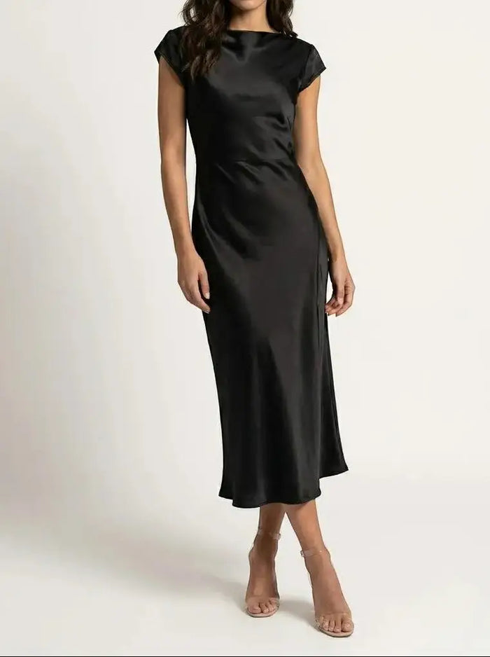 Women's minimalist midi slip dress by LondonLaneStore, elegant and fluid summer dress perfect for cocktail events.