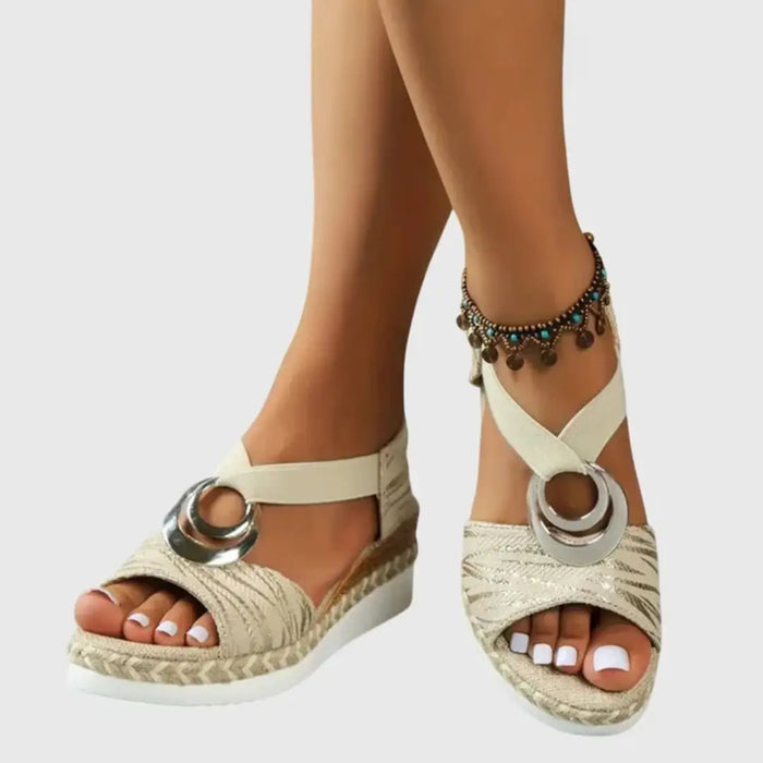 Women's natural fabric wedge sandals with slingback design, orthopedic support, and espadrille style for comfortable wear.