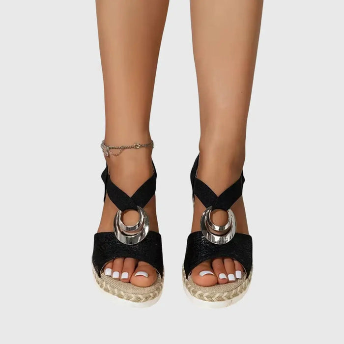 Women’s natural fabric wedge sandals with slingback design and espadrille soles, comfortable orthopedic shoes by LondonLaneStore.
