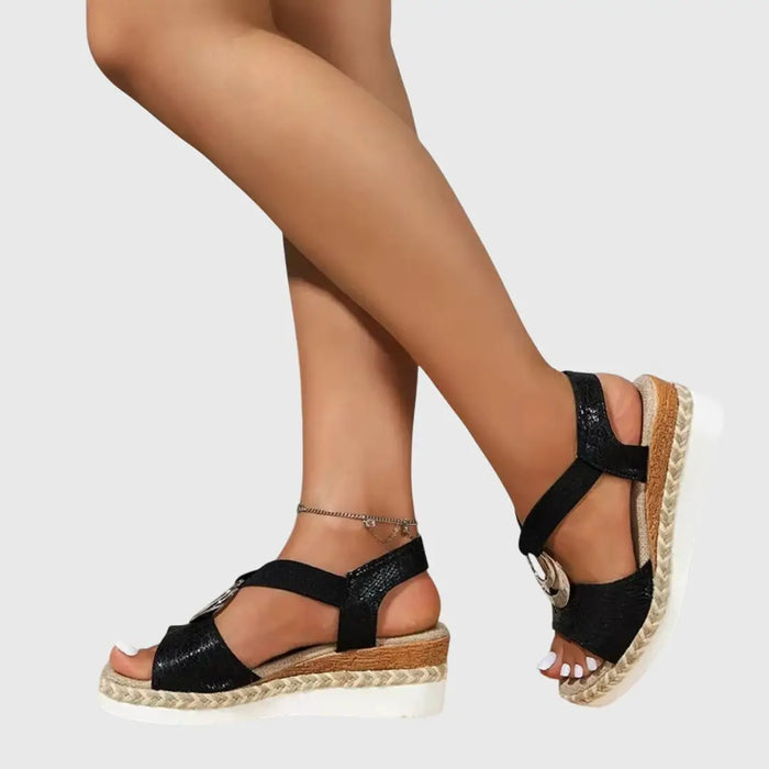 Women's natural fabric wedge sandals with slingback design and espadrille style, offering comfortable orthopedic support.