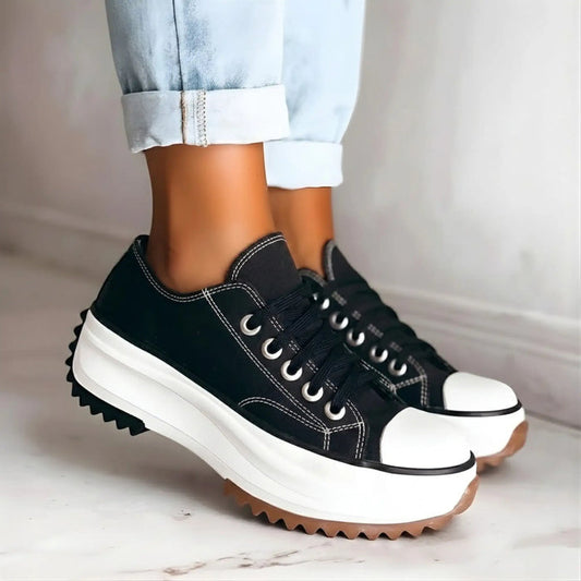 Women's orthopedic fabric sneakers by LondonLaneStore with chunky lace-up design and supportive soles for comfortable walking.