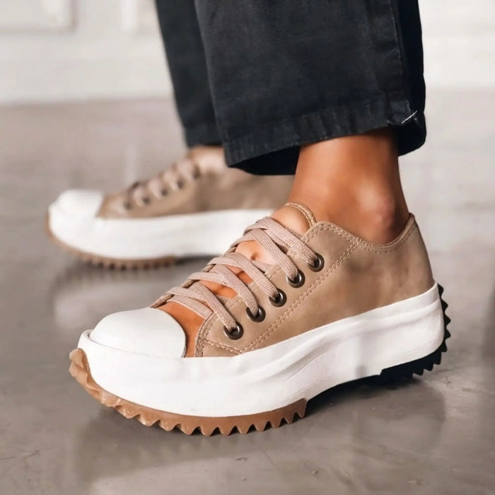 Women's orthopedic fabric sneakers from LondonLaneStore with supportive chunky lace-up design for comfortable walking.