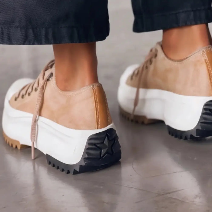 Women’s orthopedic fabric sneakers from LondonLaneStore with chunky lace-up design, supportive and comfortable walking shoes.