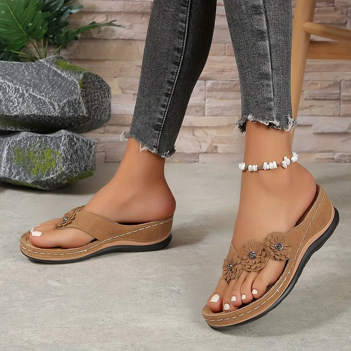 Women’s orthopedic leather sandals by LondonLaneStore, slip-on summer footwear with cushioned support and open-toe design.