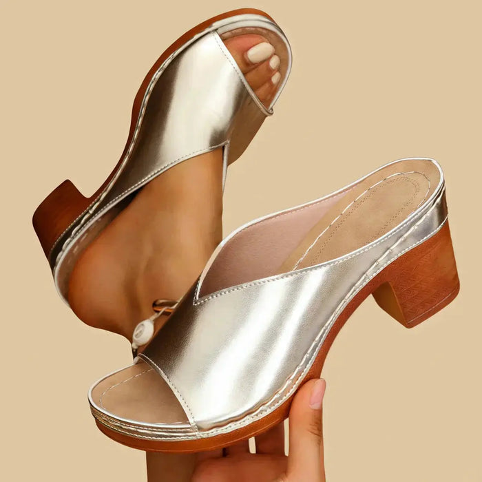 Women's orthopedic leather sandals with supportive thick heels, designed for comfort and style, by LondonLaneStore.