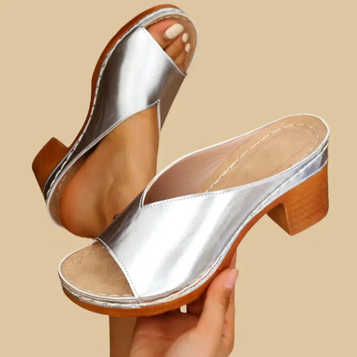 Women's orthopedic leather sandals with supportive thick heels, designed for comfort and style by LondonLaneStore.