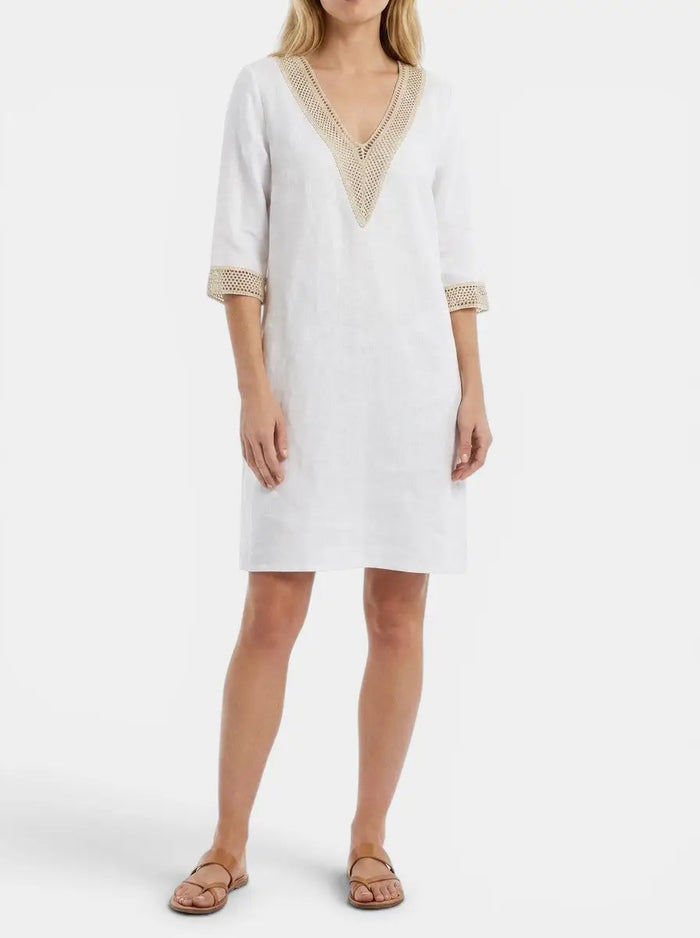 Women's plain woven knee-length dress with elegant round neck and short sleeves, stylish and comfortable for everyday wear.