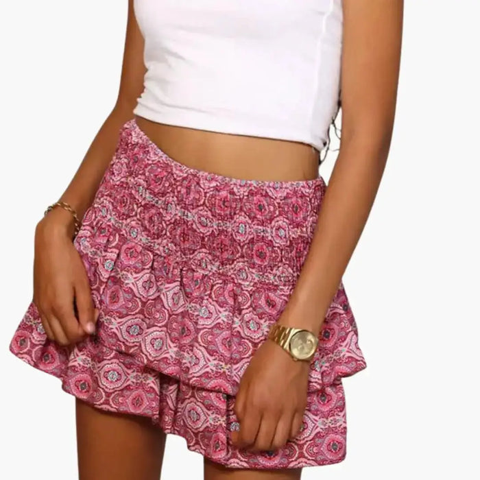 Women's black woven midi skirt with a comfortable elastic waist, perfect for casual and everyday wear.