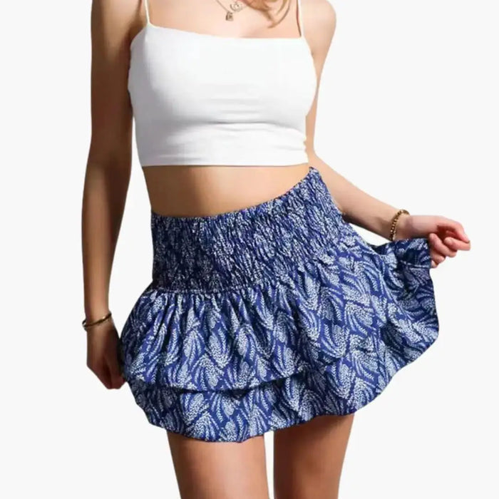 Women’s black woven midi skirt with elastic waistband, stylish and comfortable, perfect for casual or office wear.