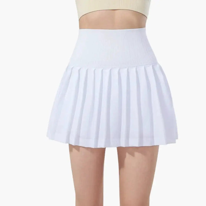 Women’s plain woven midi skirt with structured high waist and pleated design, featuring a sleek, elegant look.