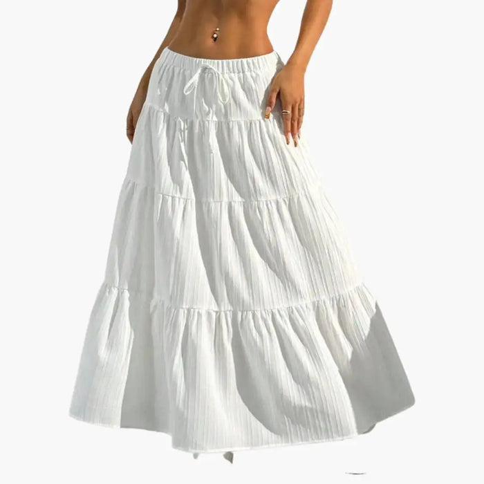 Women’s plain woven midi skirt with lace-up waist design by LondonLaneStore, perfect for casual wear.