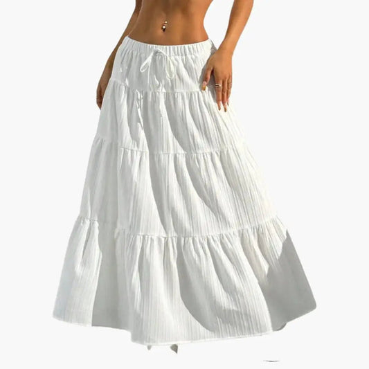 Women’s plain woven midi skirt with lace-up waist design by LondonLaneStore, perfect for casual wear.