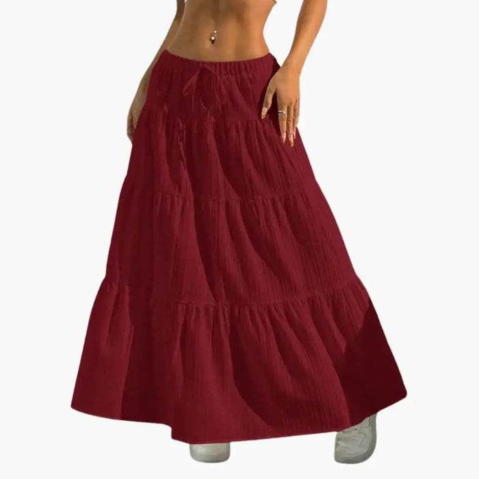 Women's plain woven midi skirt with lace-up waist design, perfect for casual wear, by LondonLaneStore.