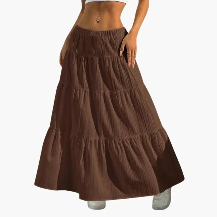 Women’s plain woven midi skirt with lace-up waist design, perfect for casual wear, in a stylish and comfortable fit.