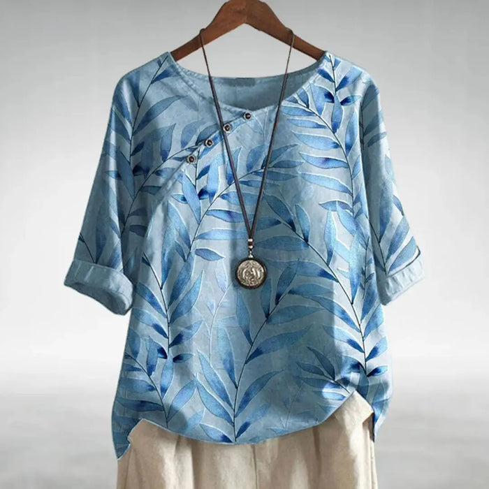 Women's printed cotton blouse by LondonLaneStore featuring a relaxed fit and 3/4 sleeves, perfect for summer.