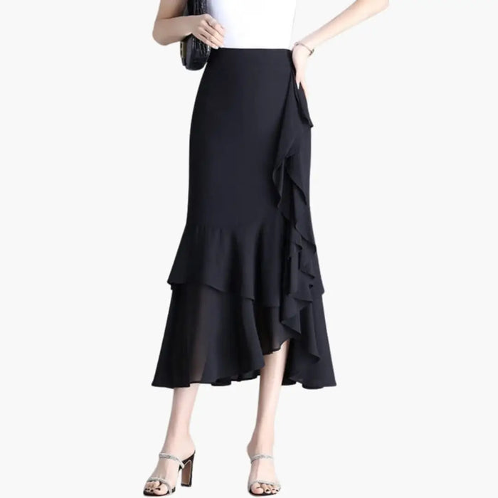 Women’s printed woven midi skirt by LondonLaneStore featuring a stylish straight cut and side split design.