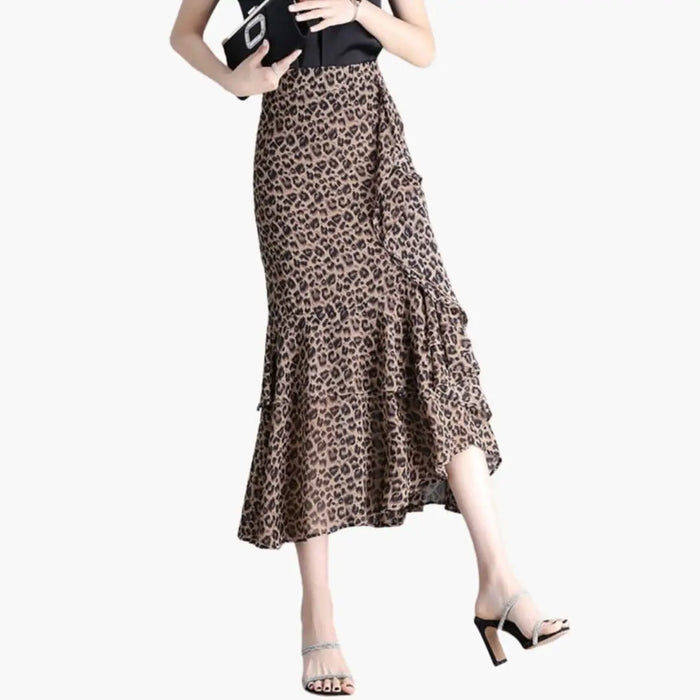 Women's printed woven midi skirt with straight cut and side split, stylish design, from LondonLaneStore.