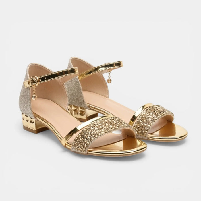 Women's PU leather open toe sandals with ankle strap and block heels, stylish footwear by LondonLaneStore.