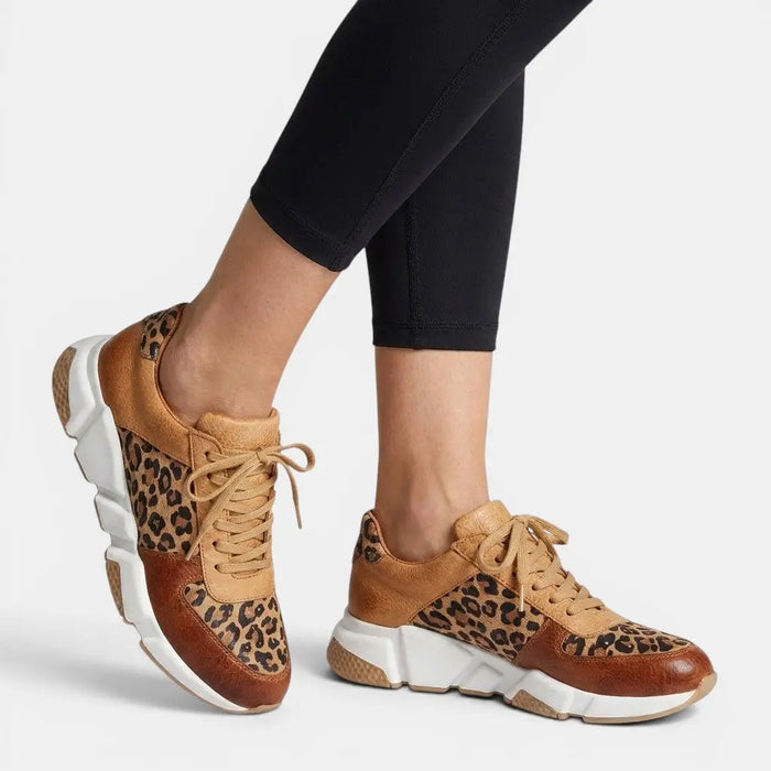 Women's PU leopard print sneakers with a chunky sole, stylish casual orthopedic shoes from LondonLaneStore.