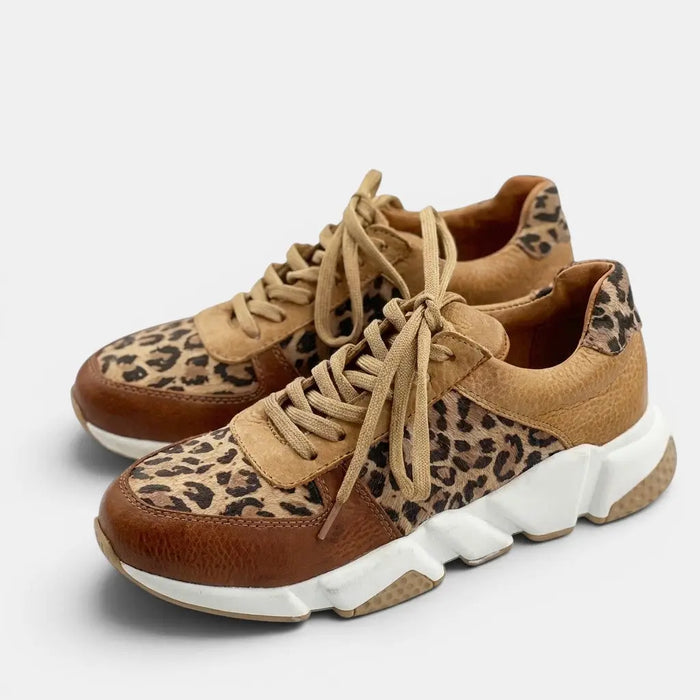 Women's PU leopard print sneakers with stylish chunky sole, casual orthopedic shoes by LondonLaneStore.