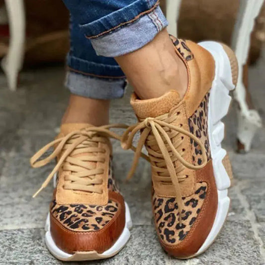 Women’s PU leopard print sneakers by LondonLaneStore, stylish and comfortable orthopedic spring shoes with trendy leopard pattern.