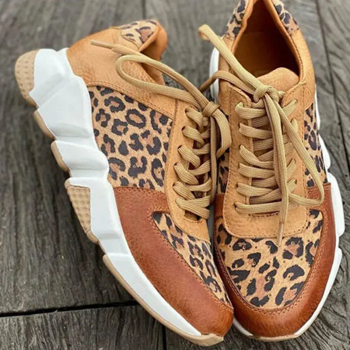 Women's PU leopard print sneakers by LondonLaneStore, stylish orthopedic shoes for comfortable spring wear.