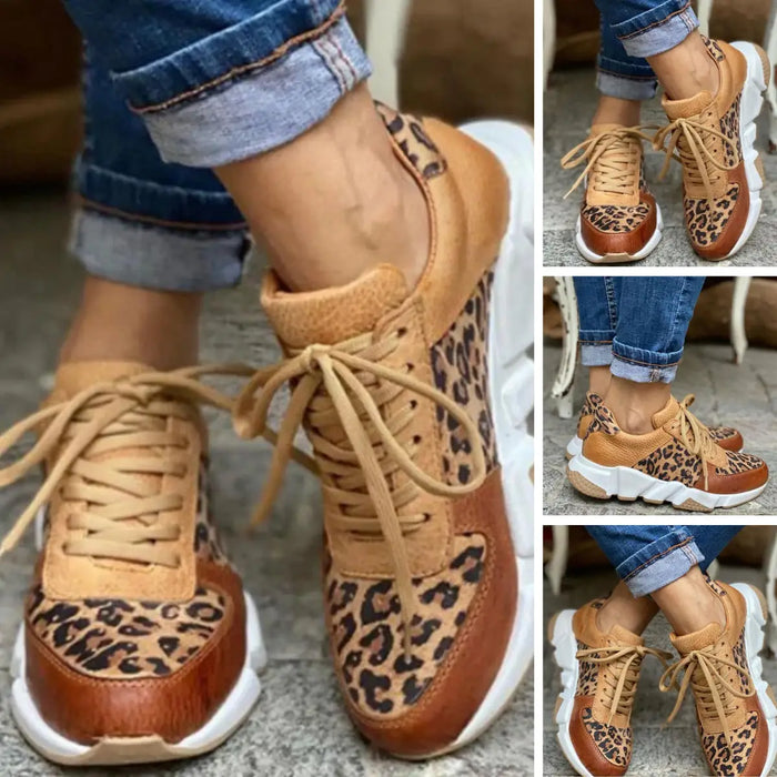 Women’s PU leopard print sneakers by LondonLaneStore, stylish orthopedic shoes for comfortable spring wear.