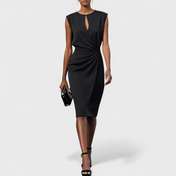 Women's refined fabric midi dress by LondonLaneStore, elegant and graceful cocktail dress styled for formal occasions.