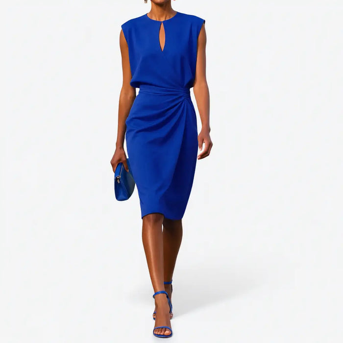 Elegant women's midi dress with refined fabric, perfect for cocktail events, featuring a graceful and sophisticated design.