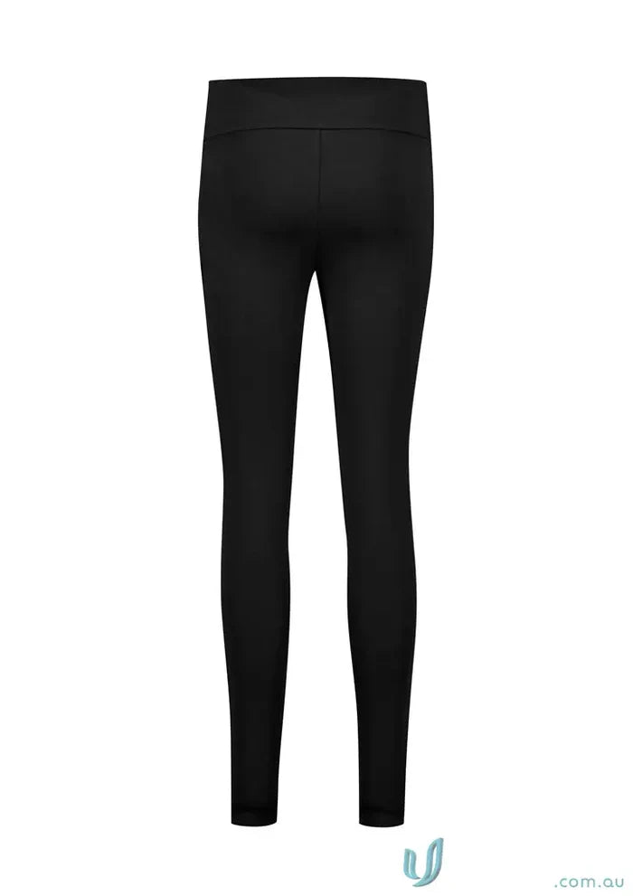 Black womens scuba ponte high-rise pull-on corporate leggings with wide elastic waistband