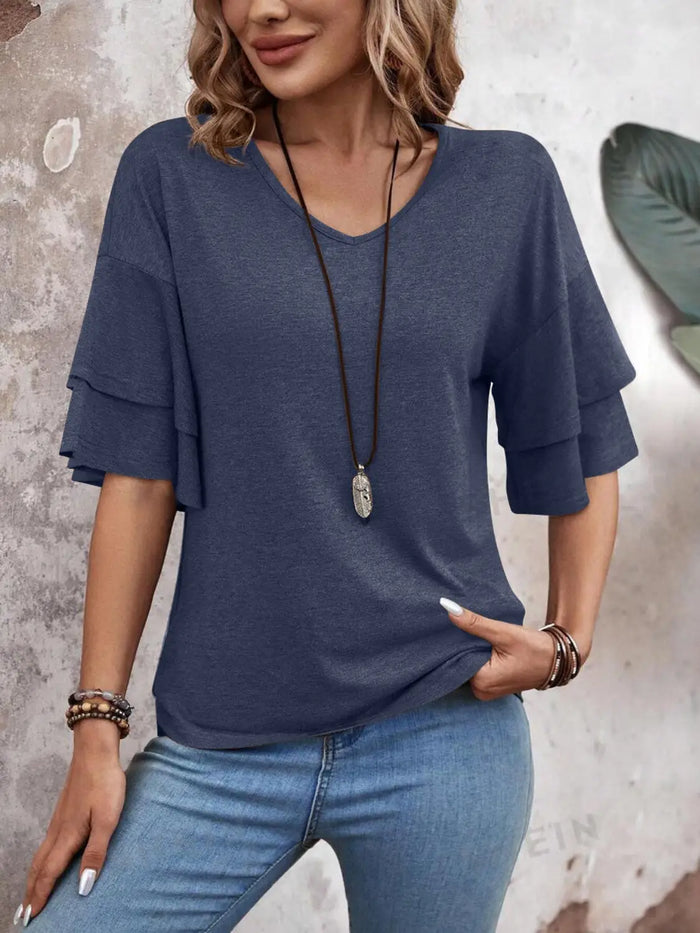 Women’s sheer white blouse with elegant half sleeves, perfect for summer, by LondonLaneStore.