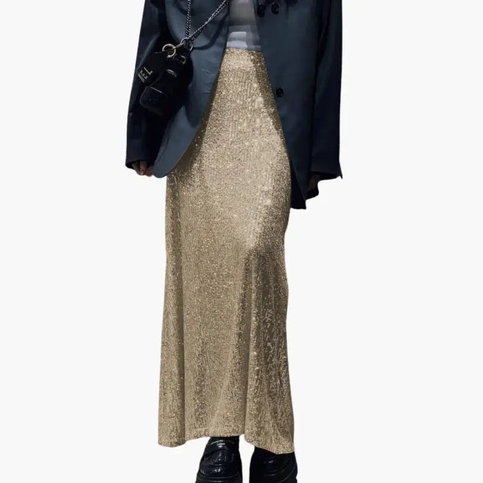 Shimmering sequin maxi skirt for women by LondonLaneStore, high-waisted elegant evening wear with a flowing silhouette.